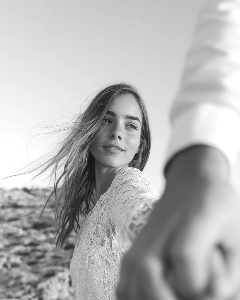 Romantic black and white portrait of a bride during a Cyprus destination wedding